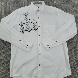French Crown White Embroidered Floral Button Down Shirt Mens 42 Large LS